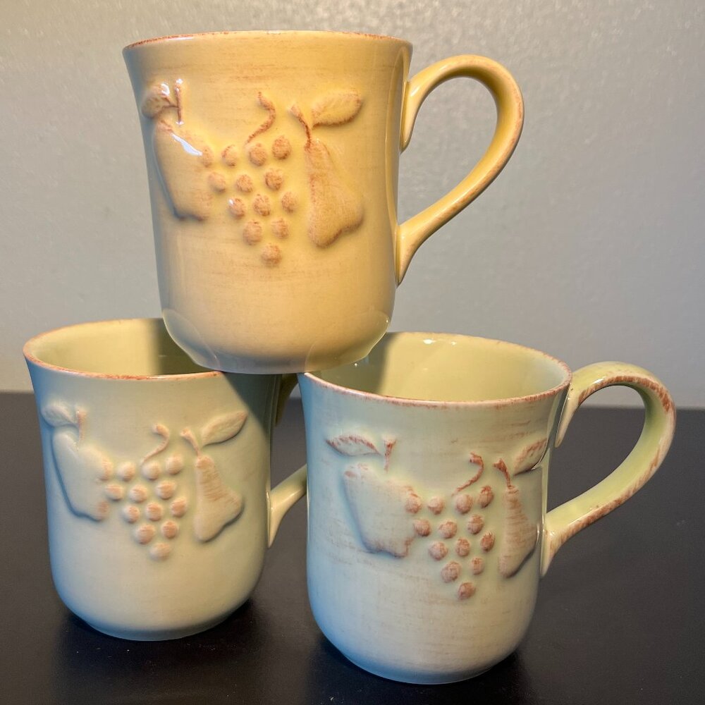 Casafina MADEIRA HARVEST Vtg Embossed Fruit Stoneware Mug Set of 3 PORTUGAL 12oz
